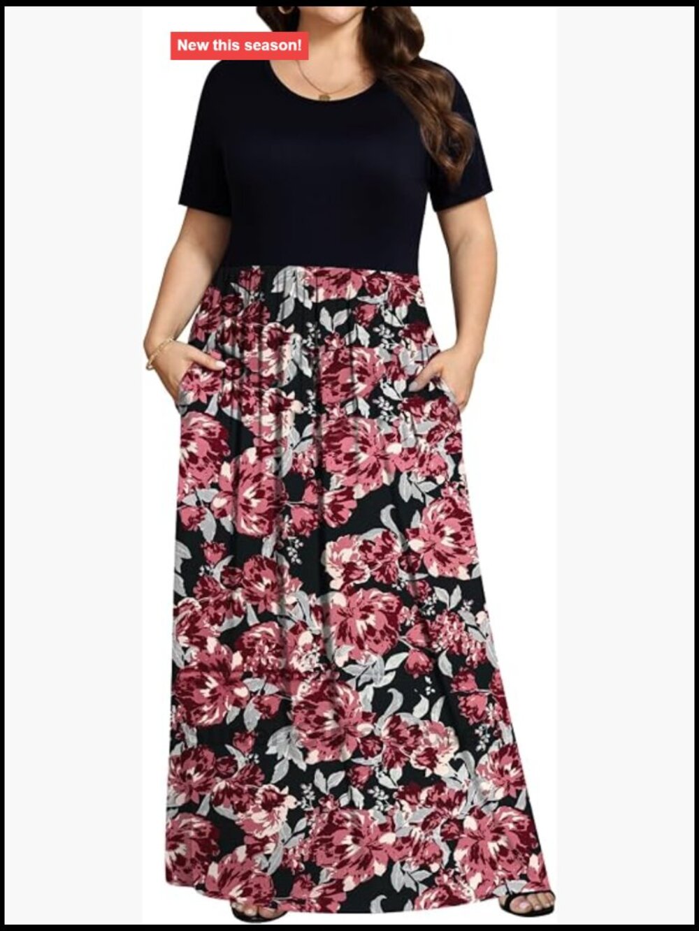 Plus Size Maxi Dress Short Sleeve with Pockets Stretch Rayon Spandex